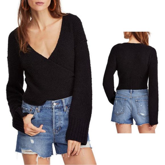 Free People Sweaters - Free People Faux Wrap Black Sweater Women's NWT S